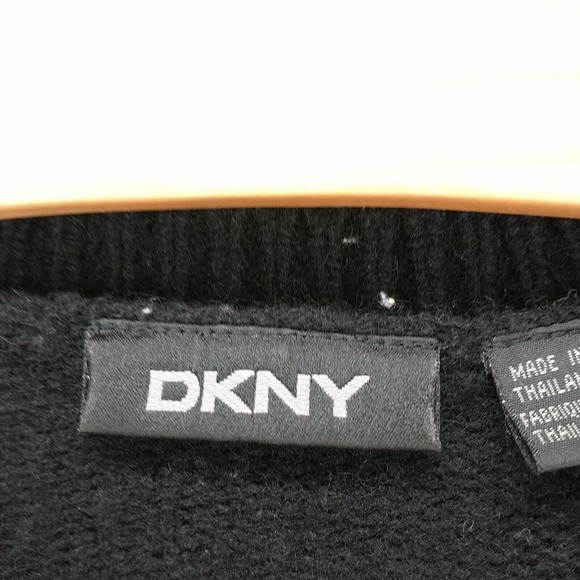 DKNY Women's Pullover Knit Sweater Black Gray Large Colorblock V-Neck Lambswool - Picture 9 of 13